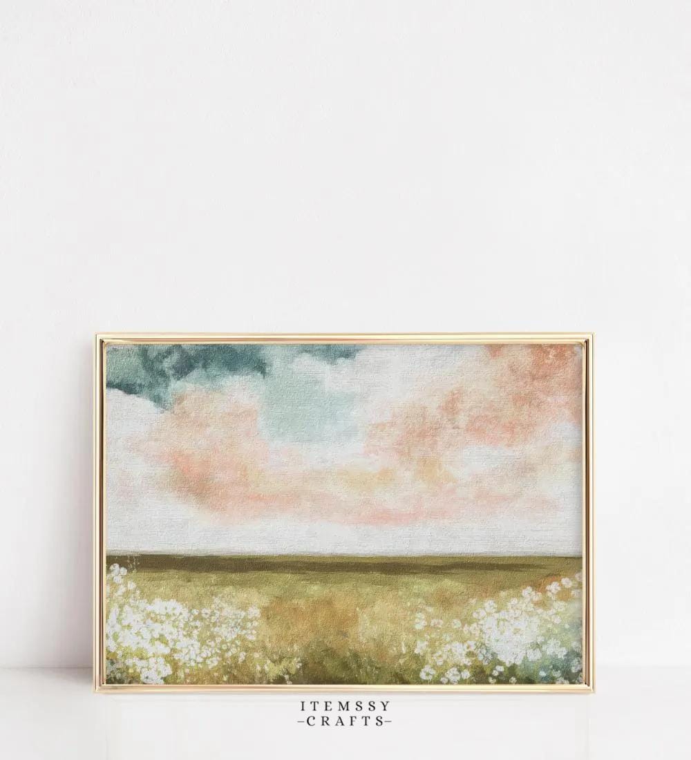 Neutral Pastel Meadow Landscape wall art print