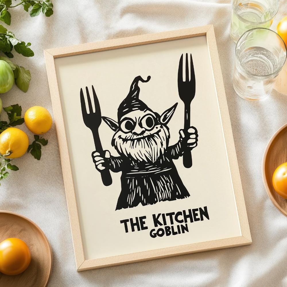 Kitchen Goblin Linocut wall art print