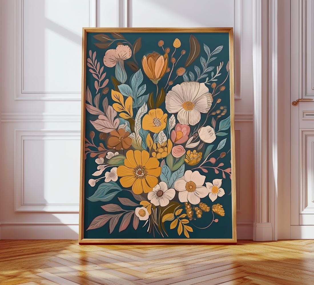 Moody Botanical Bouquet Painting wall art print