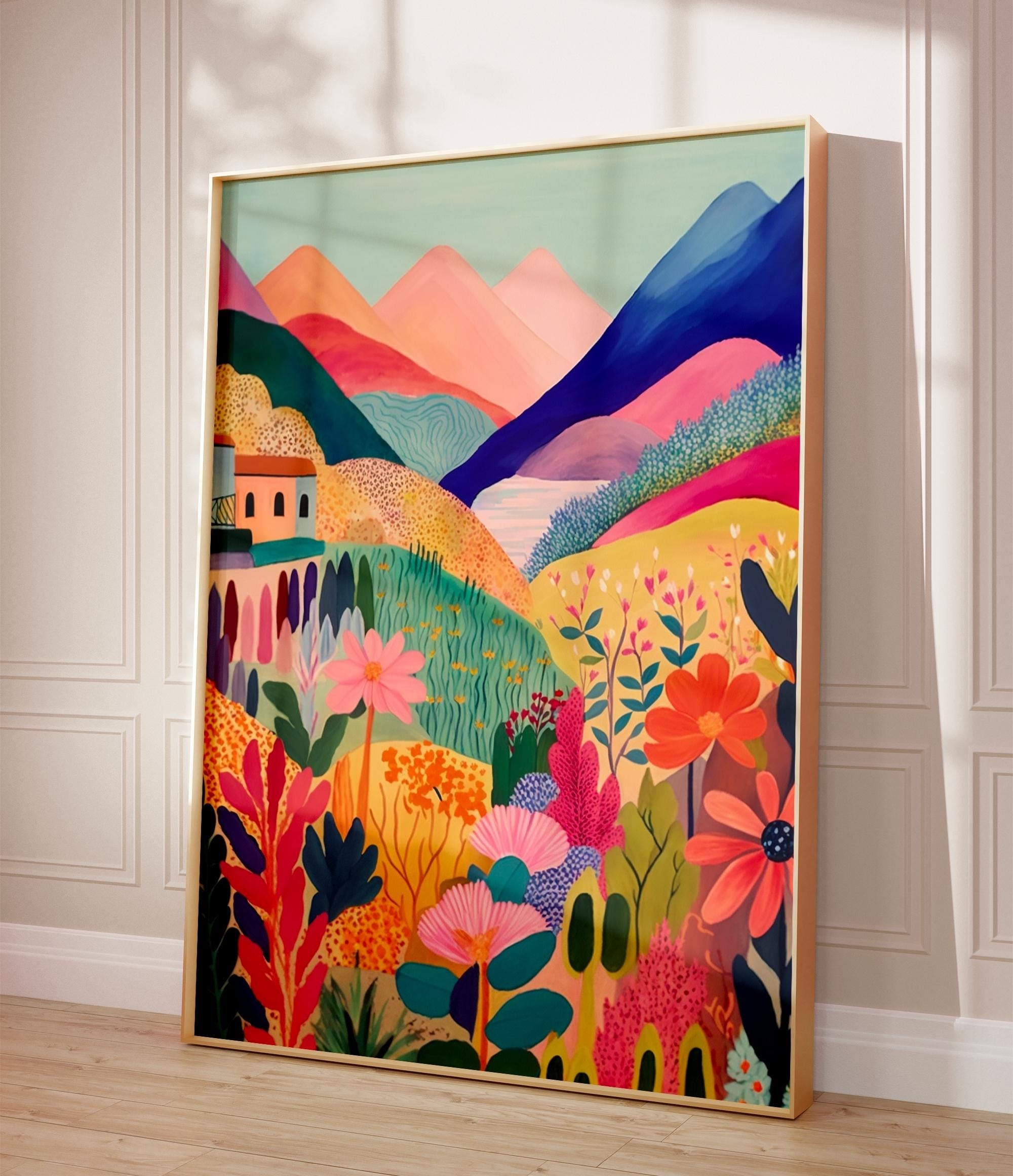 Colorful Mountain Floral Landscape wall art print
