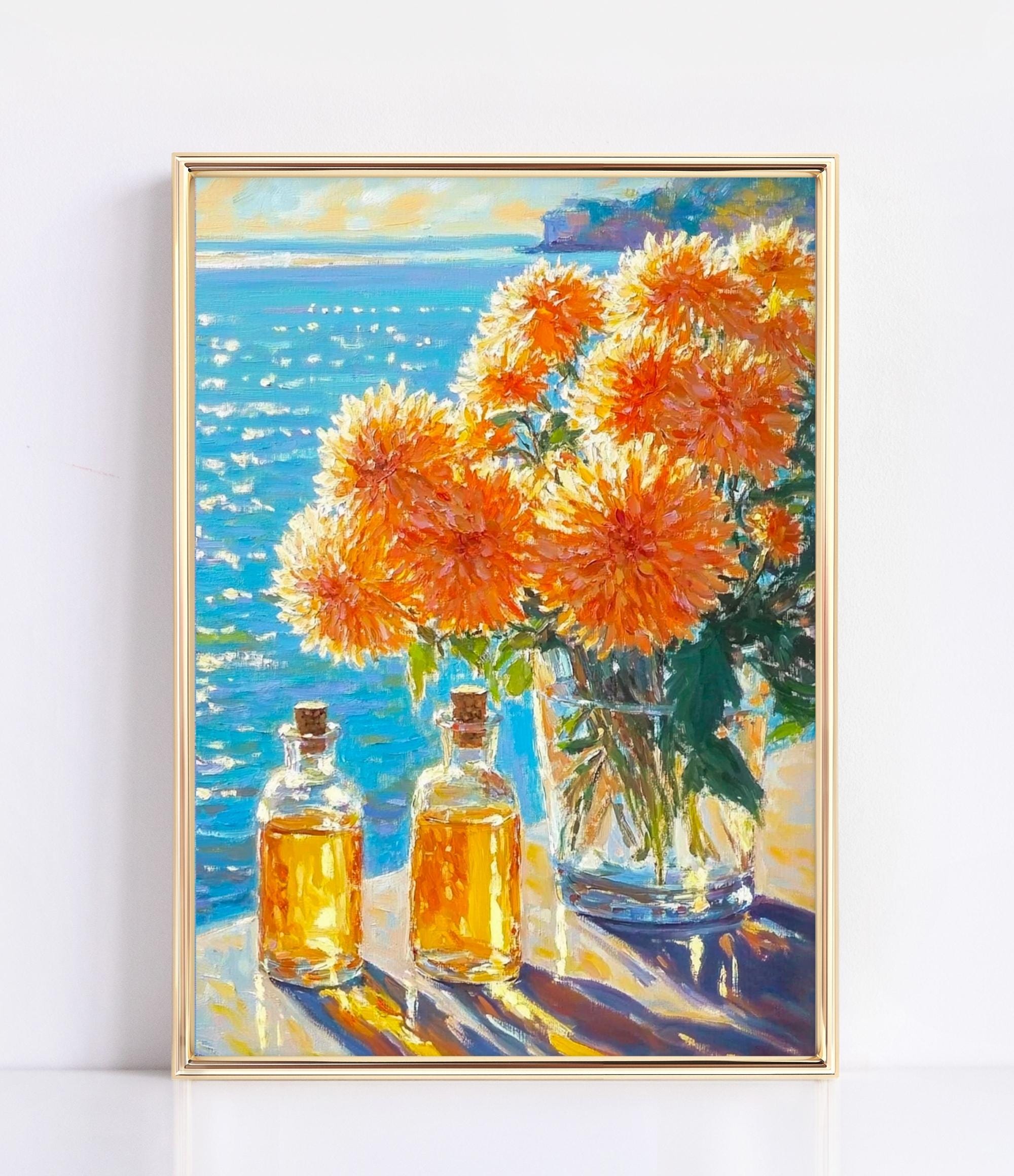 Dahlia Coastal Still Life Painting wall art print