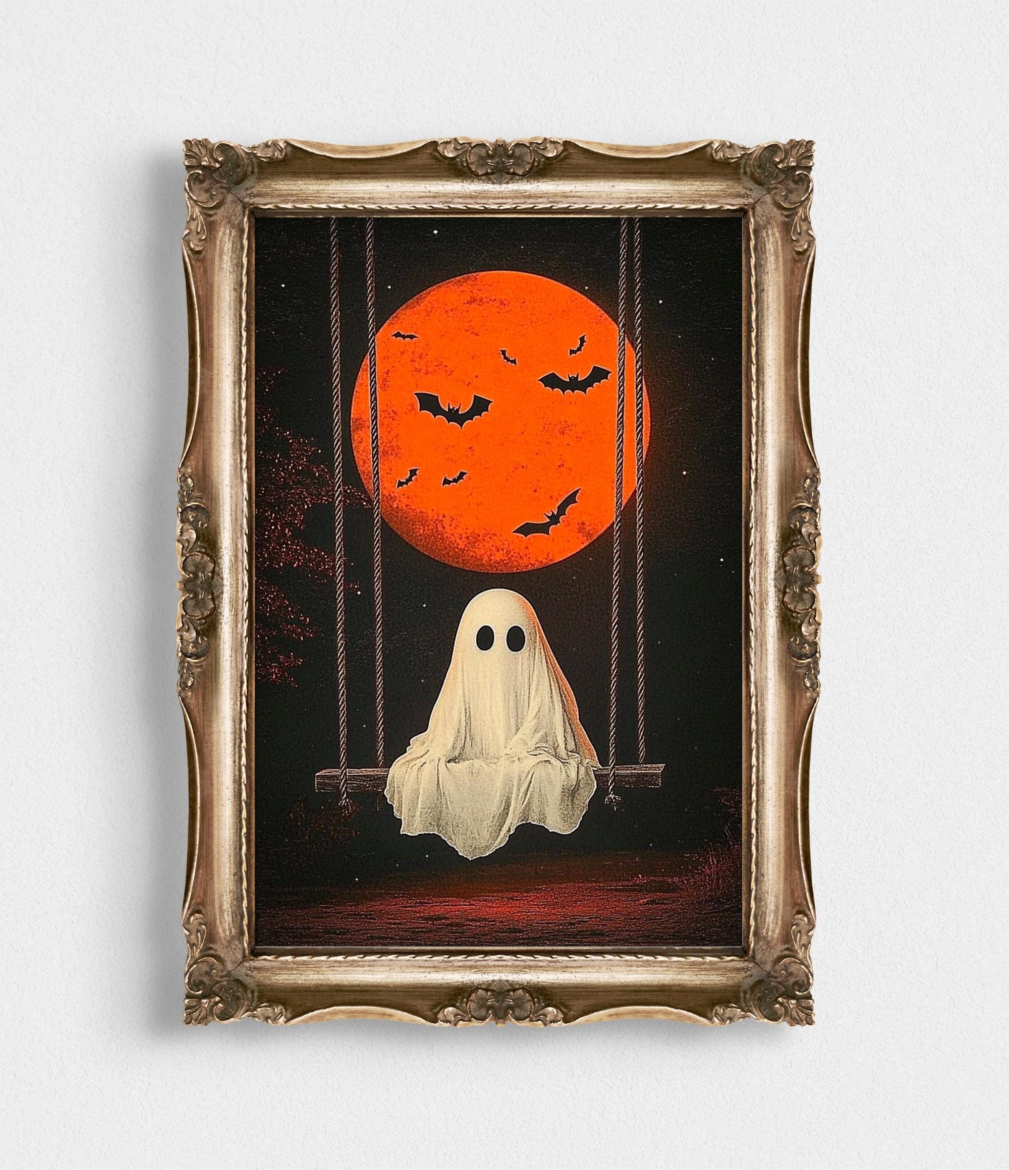 Ghost on Swing Halloween Painting wall art print