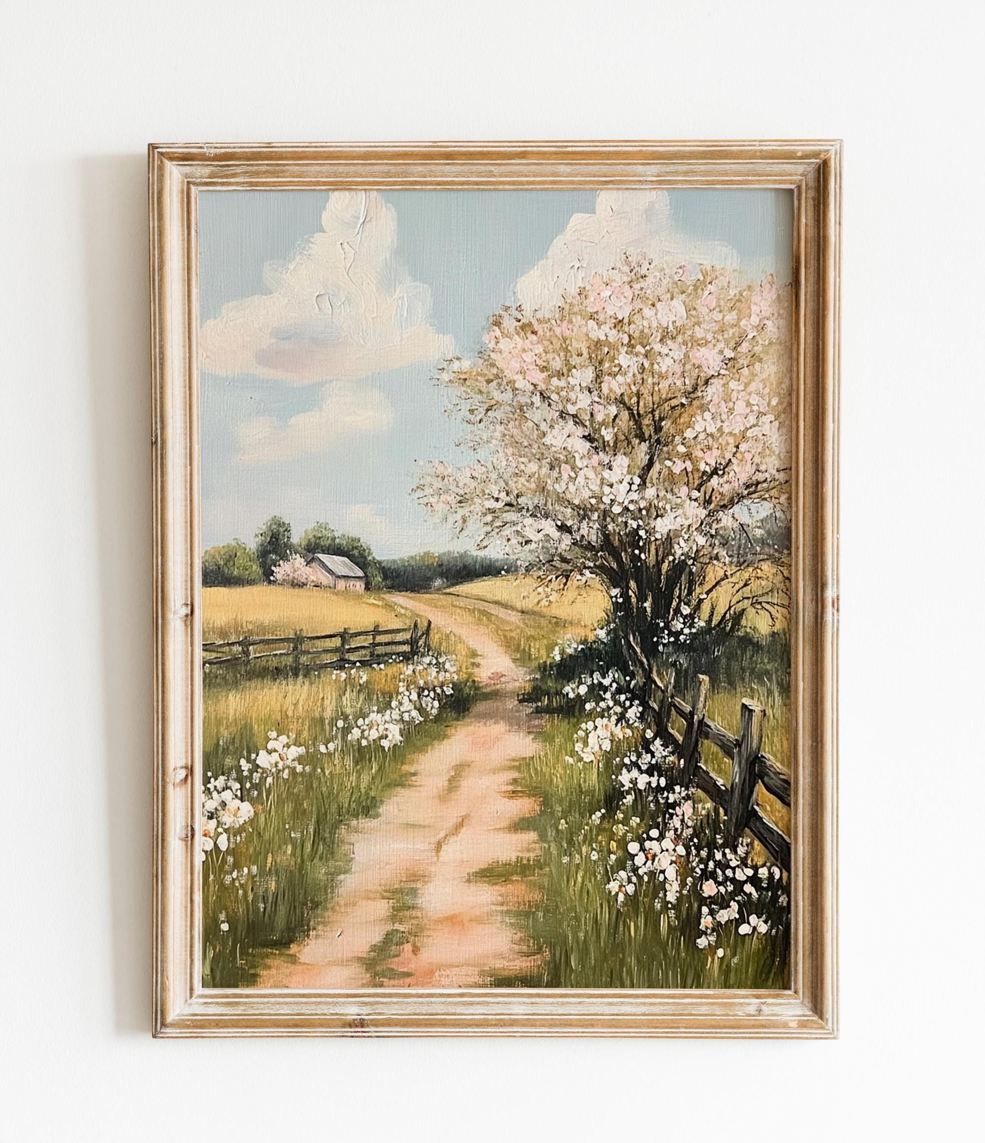Spring Farmhouse Lane Painting wall art print
