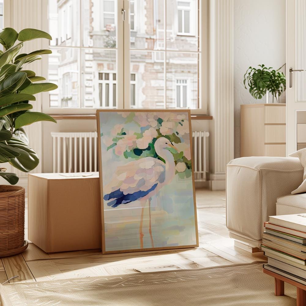 Blue Heron Painting | Soft Pastel Coastal Bird wall art print