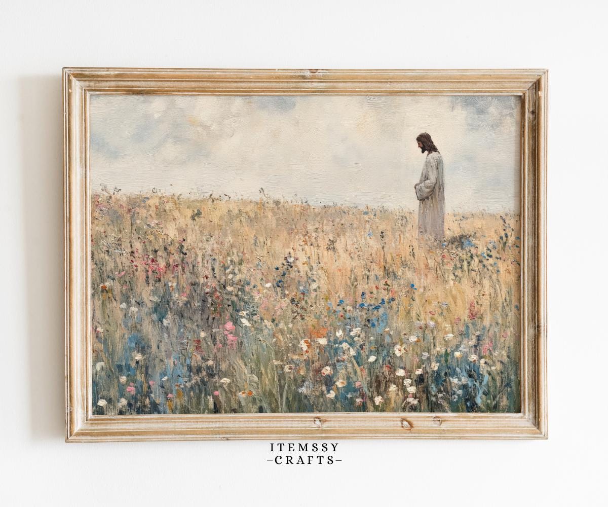 Jesus Christ Wildflower Field wall art print