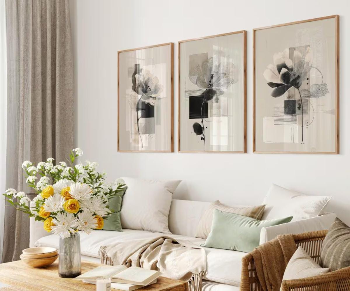 Abstract Botanical Flower Prints Set of 3 wall art print