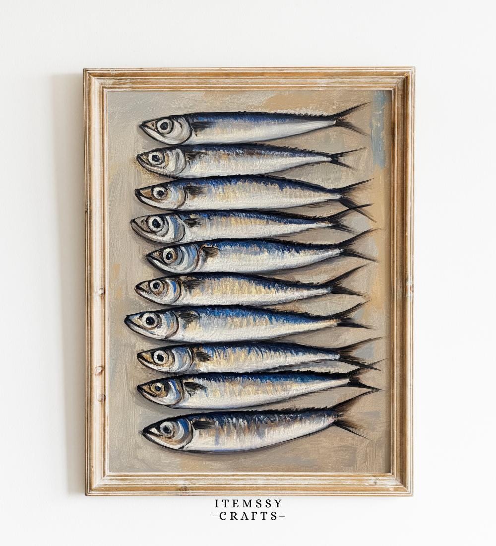 Sardine Print | Retro Fish Wall Art | Vintage wall art print