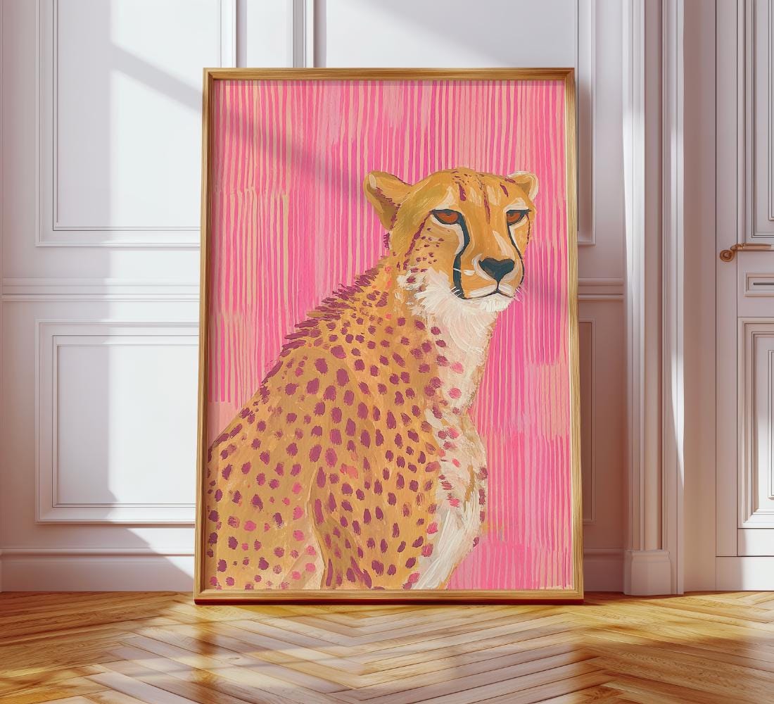 Cheetah Art in Bold Pink Tones wall art print