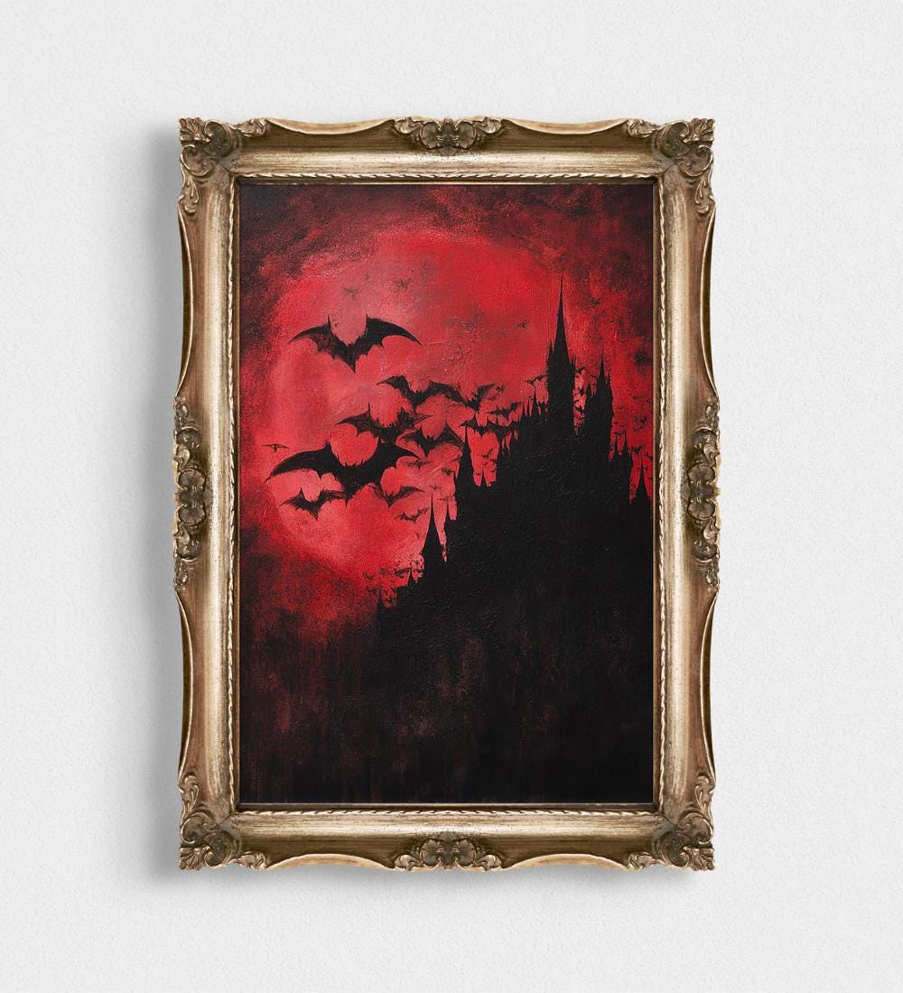 Large Flock of Black Bats Flying Over Dark Gothic wall art print