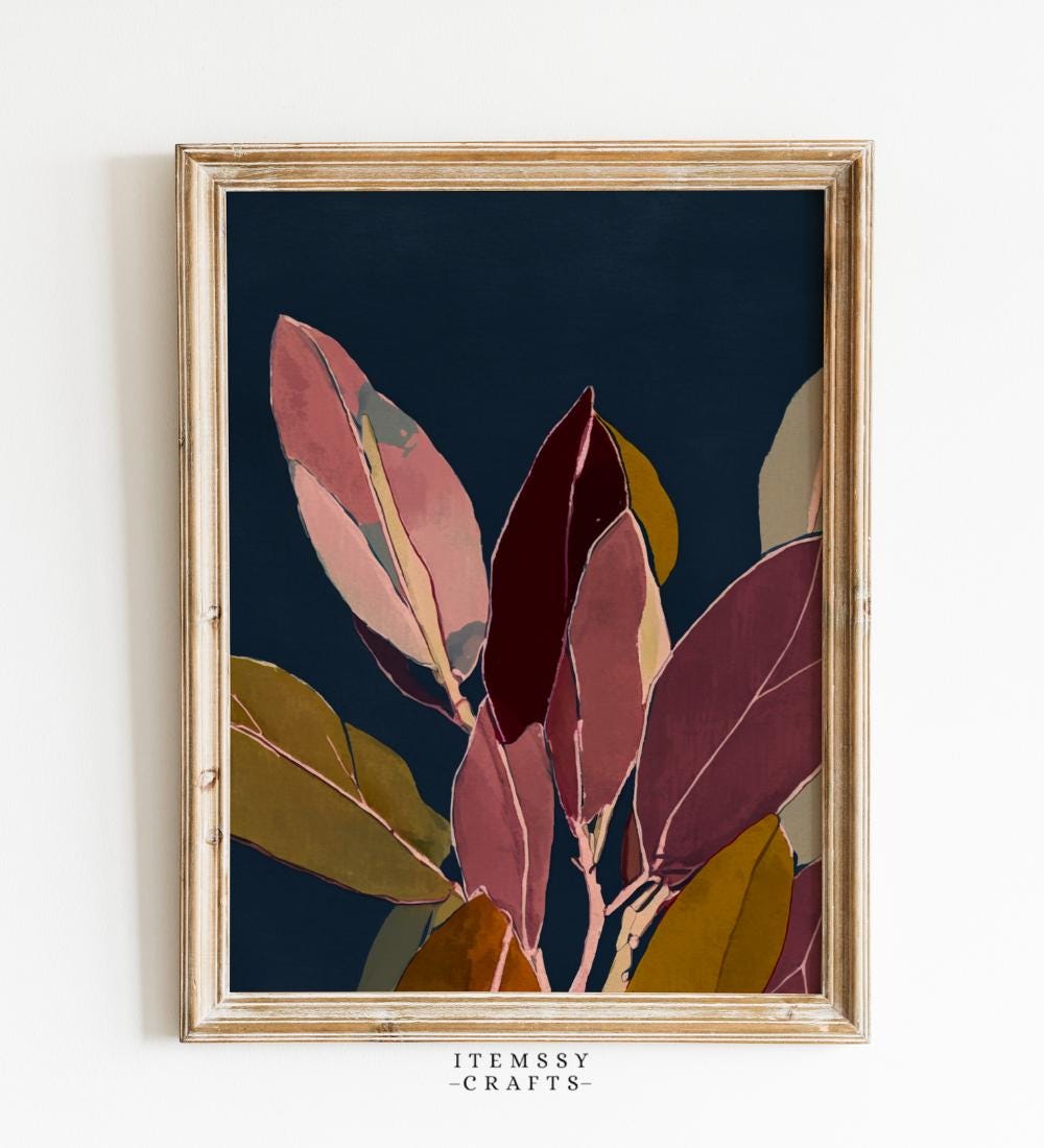 Large Tropical Leaves in Burgundy wall art print