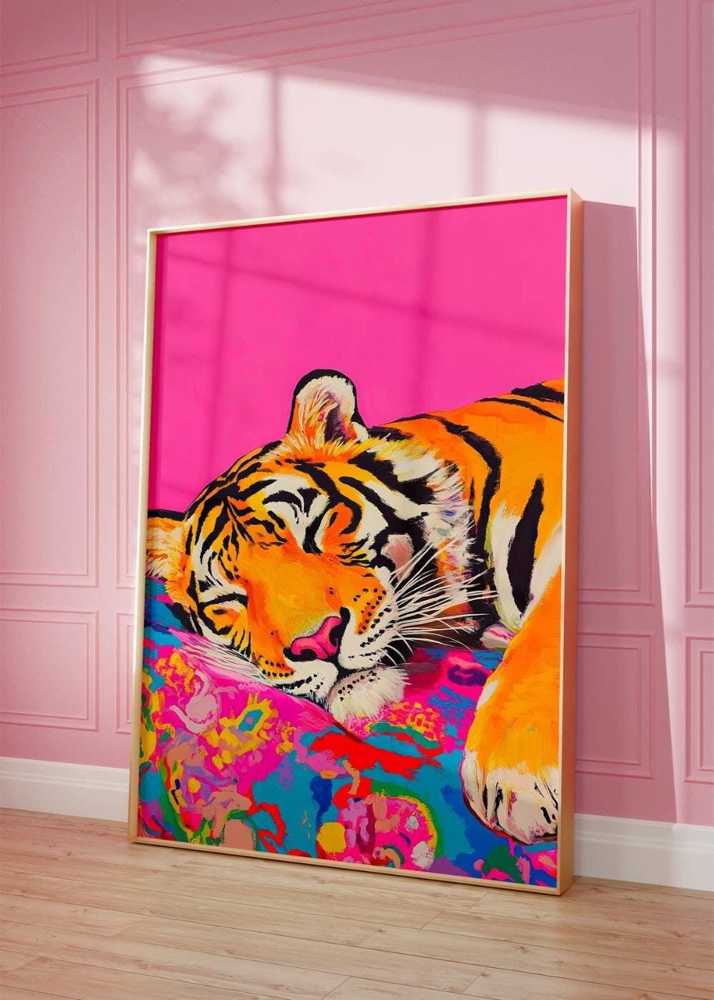 Pink Tiger Wall Art – Maximalist Colorful wall art print