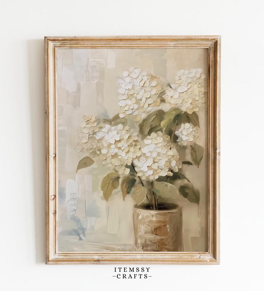 White Hydrangeas Still Life wall art print