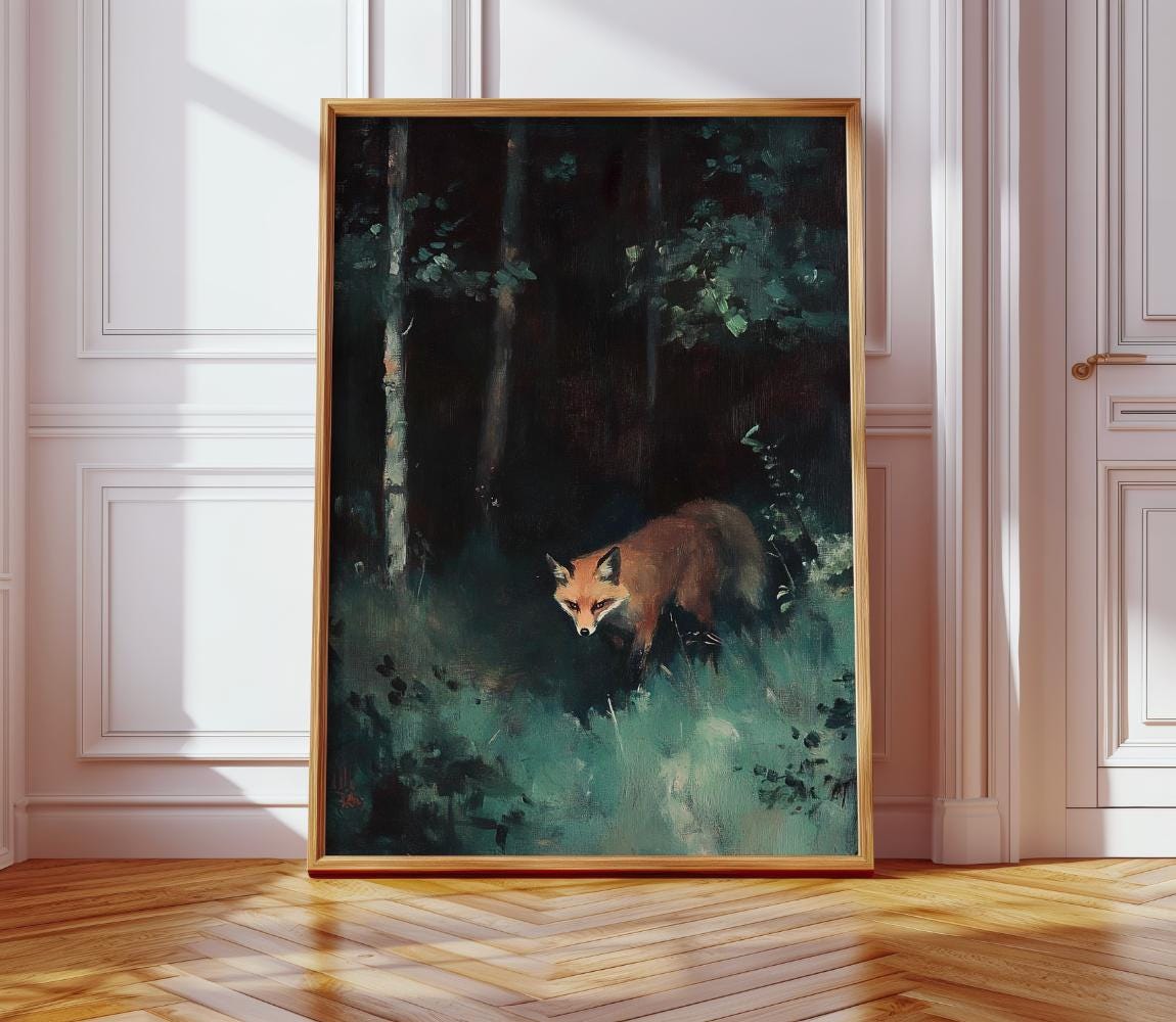 Red Fox Dark Forest Painting wall art print