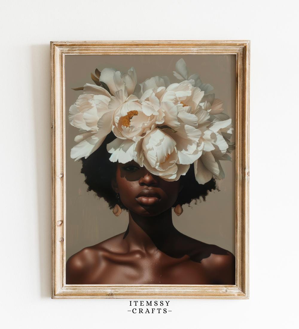 African Woman Floral wall art print