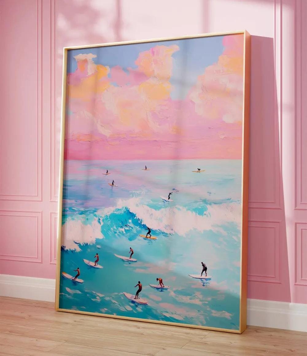 Pink Surf Wall Art – Aerial Beach Wave wall art print