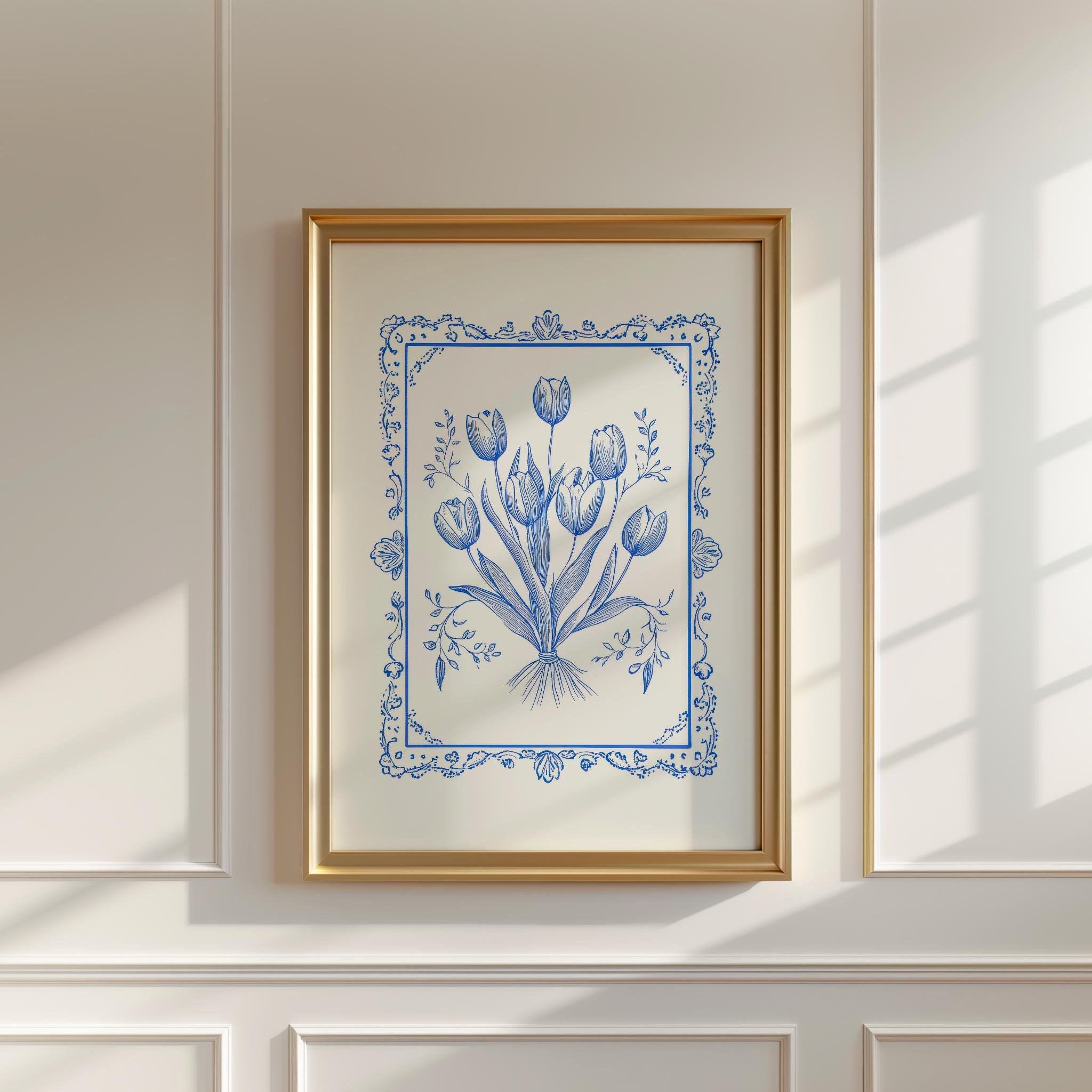 Vintage Blue Tulip Illustration Art wall art print