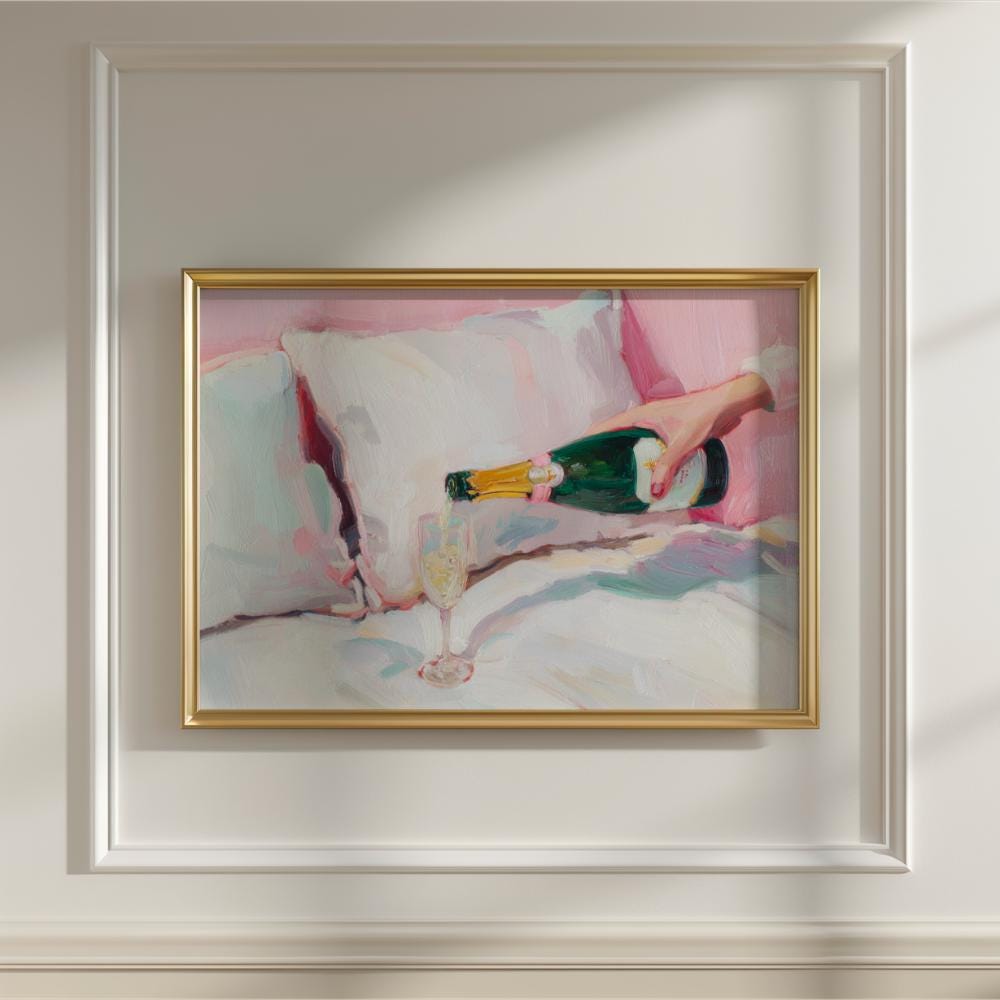 Coquette Champagne in Bed wall art print