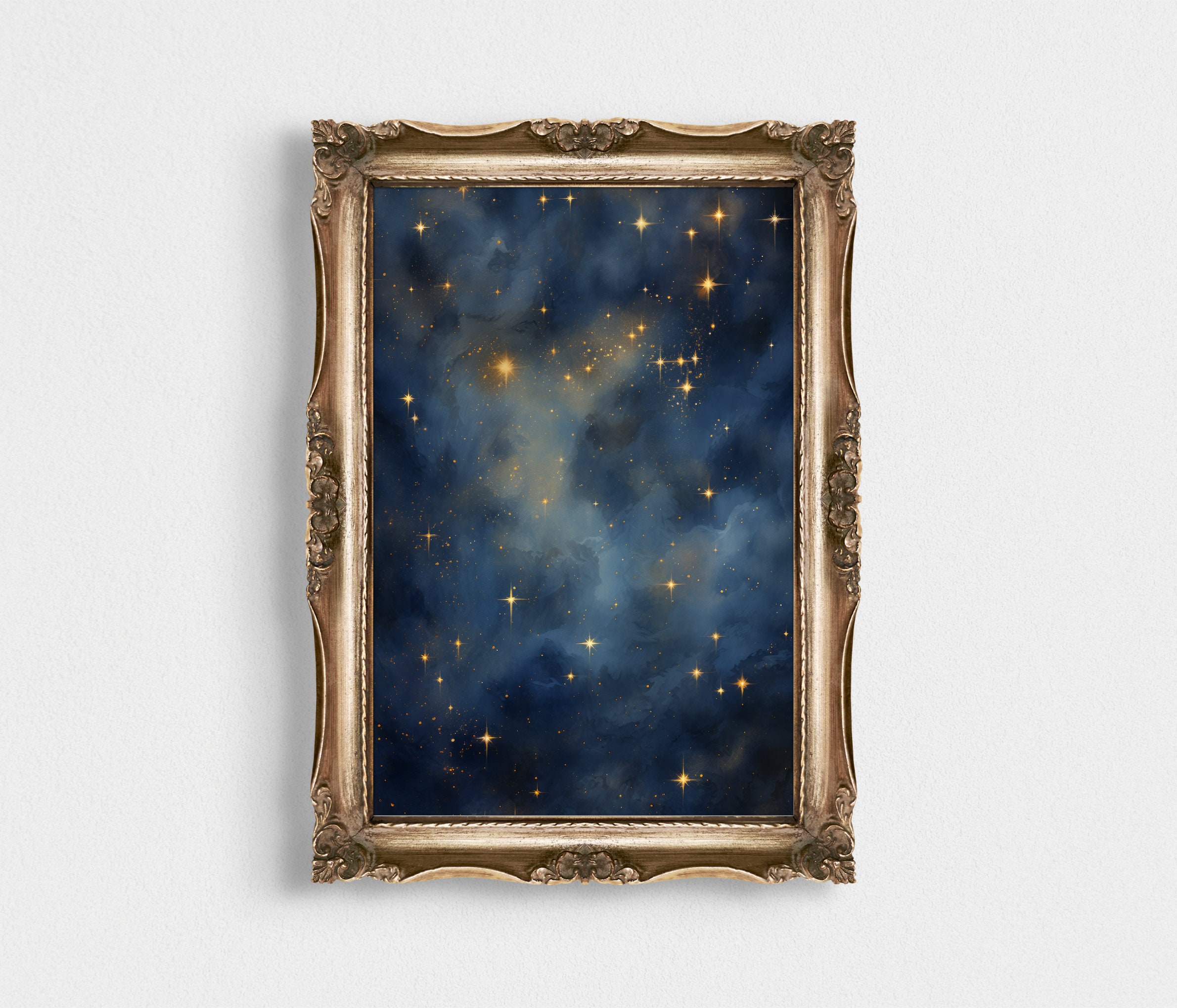 Abstract Blue Vintage Painting of Stars wall art print