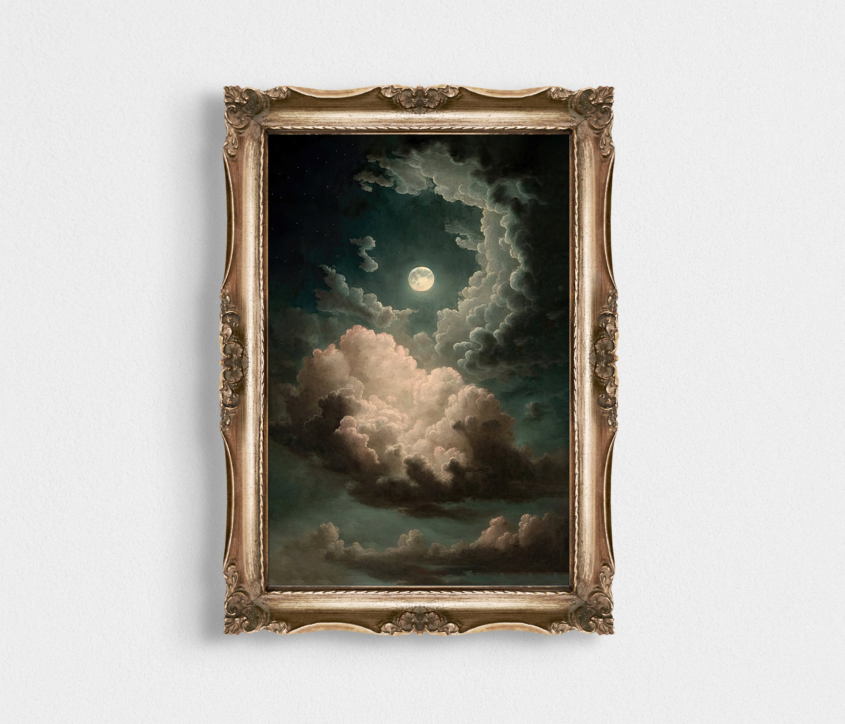 Vintage Painting of the Moon and Stars Digital wall art print