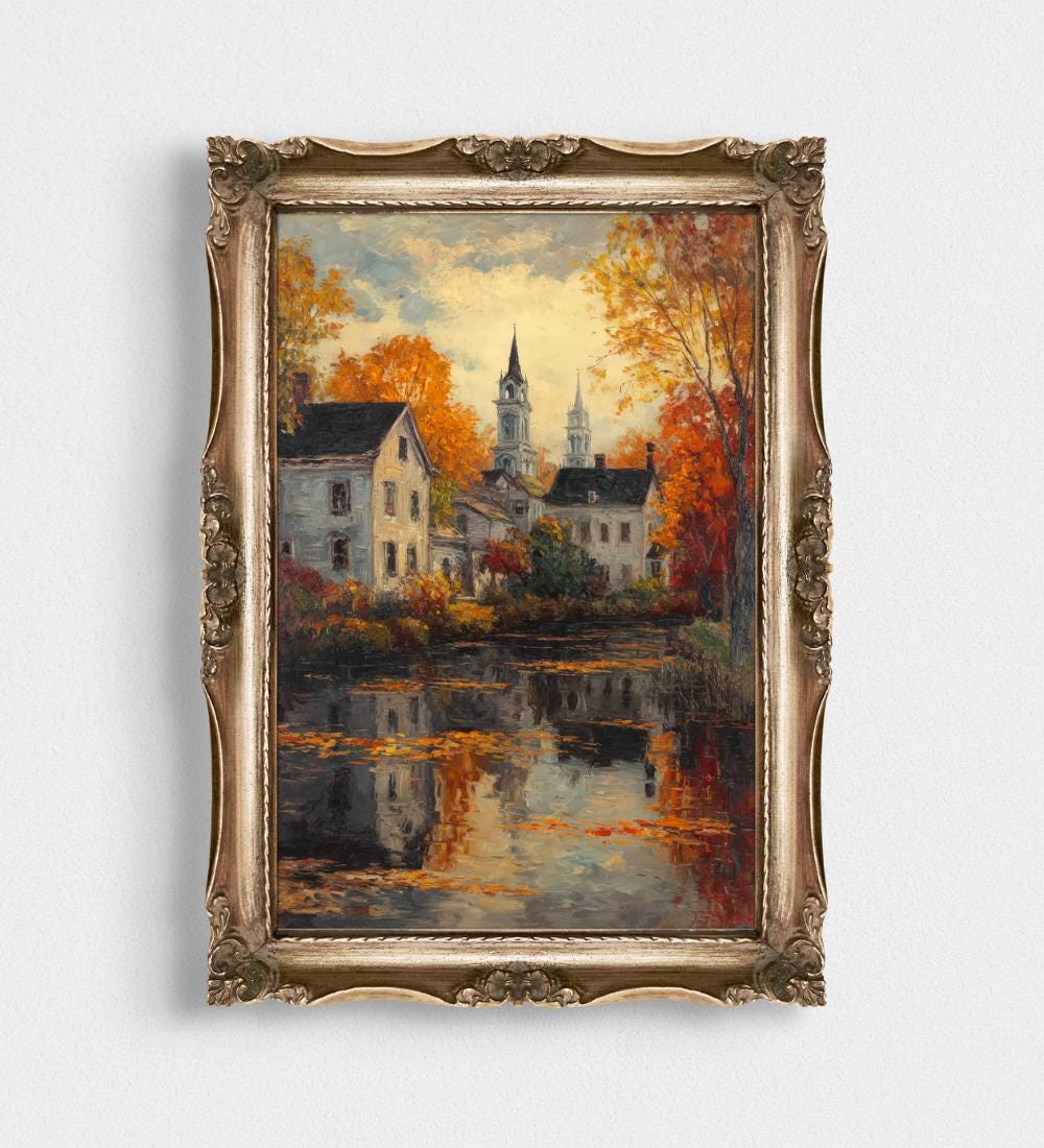 Autumn Halloween Church Landscape Art wall art print
