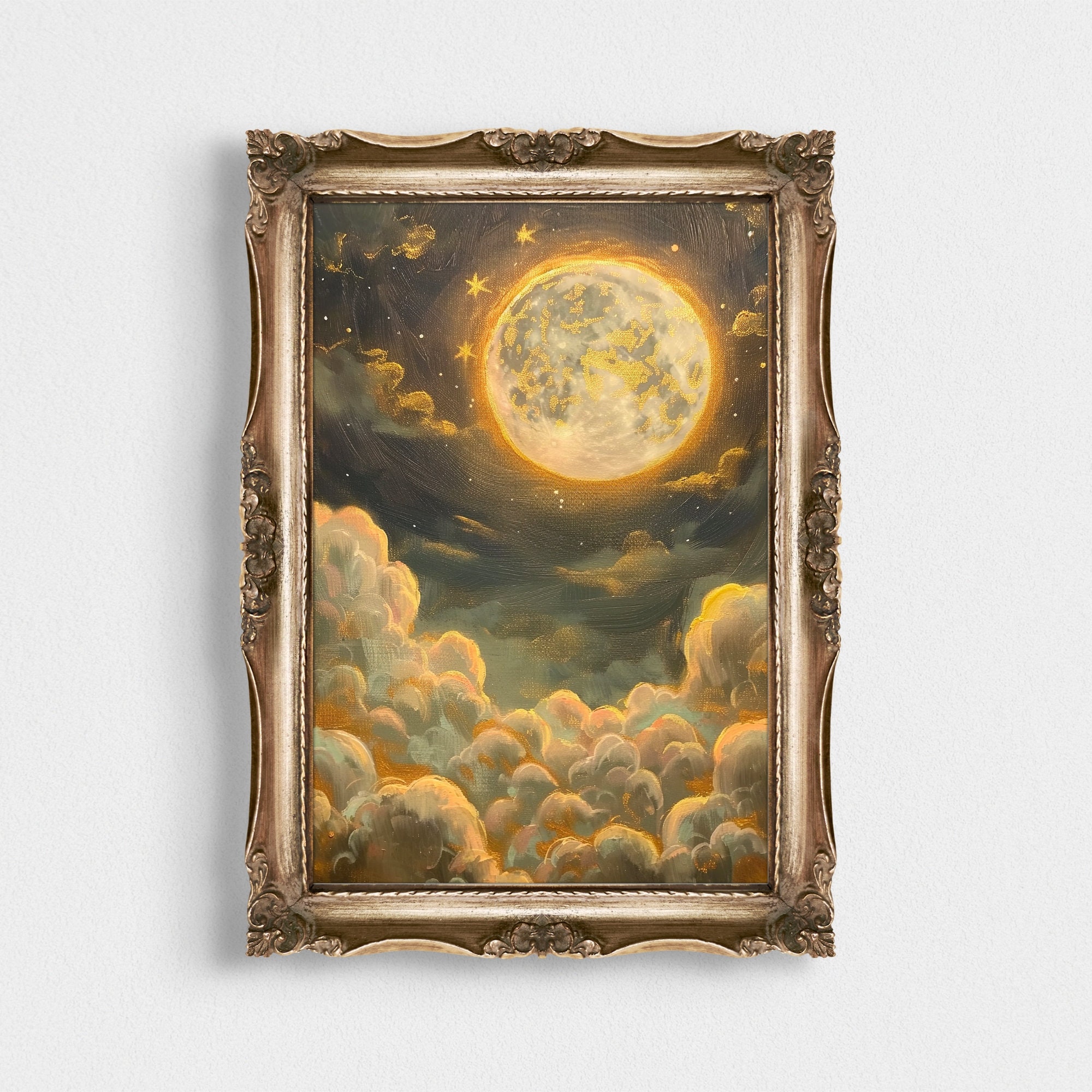 Golden Moon Print | Night Cloudy Landscape | wall art print
