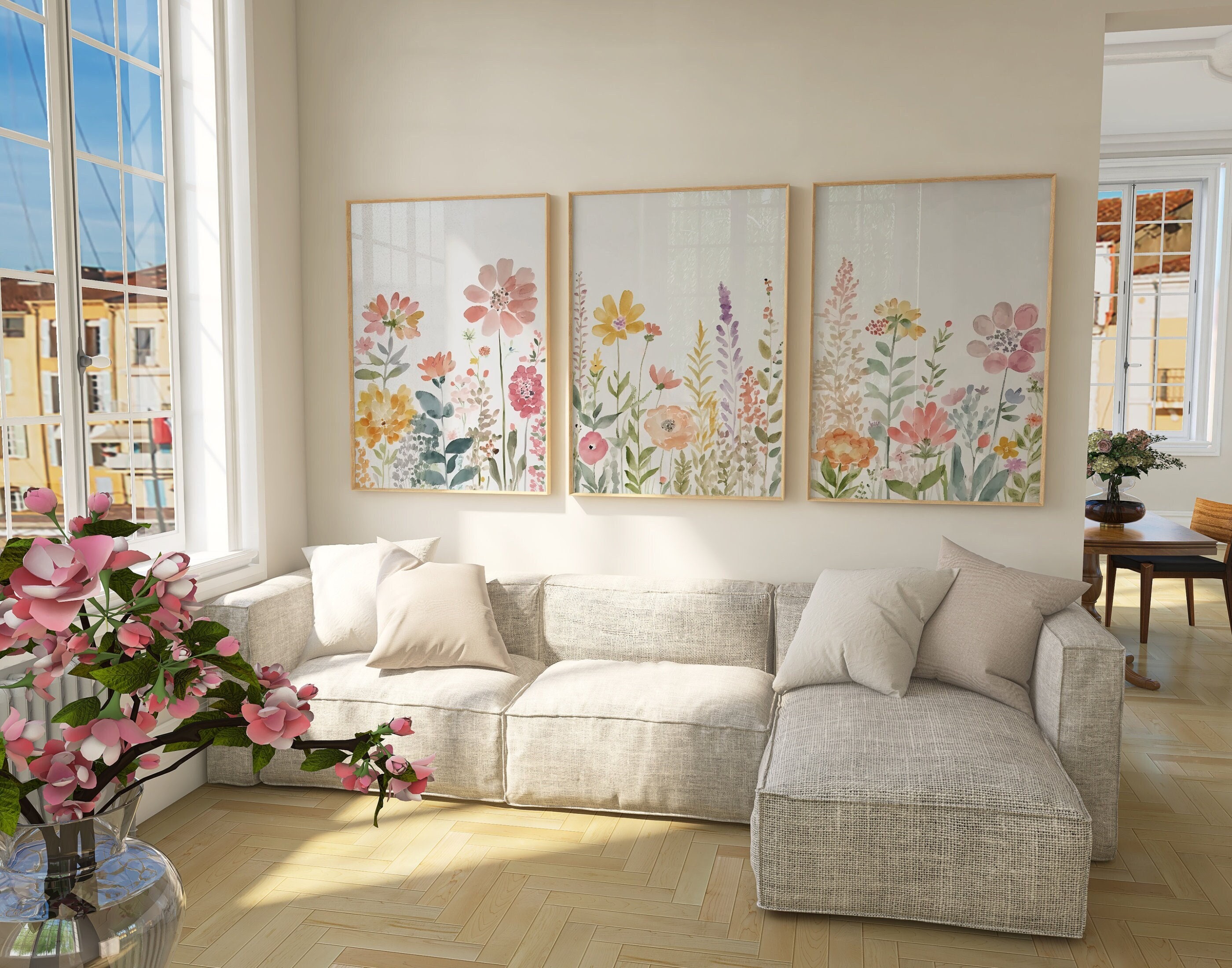 Colorful Wildflower Art Set of 3 wall art print