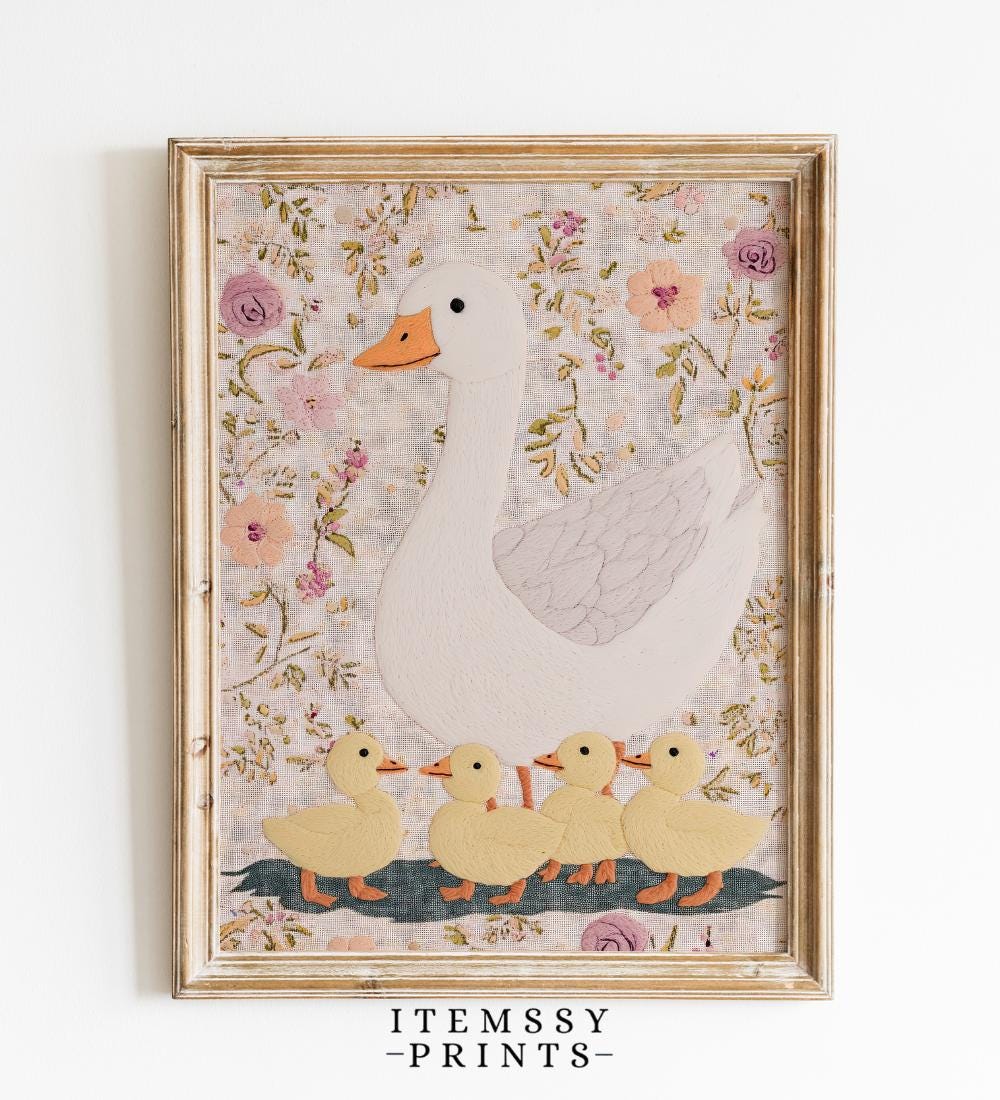 Vintage Mother Duck wall art print