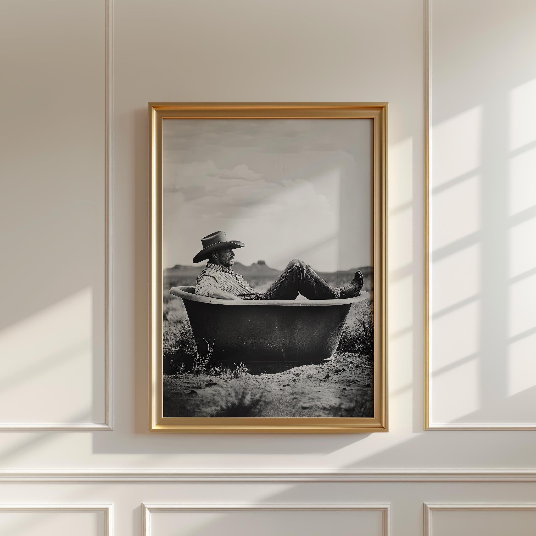 Cowboy in Bathtub Wall wall art print