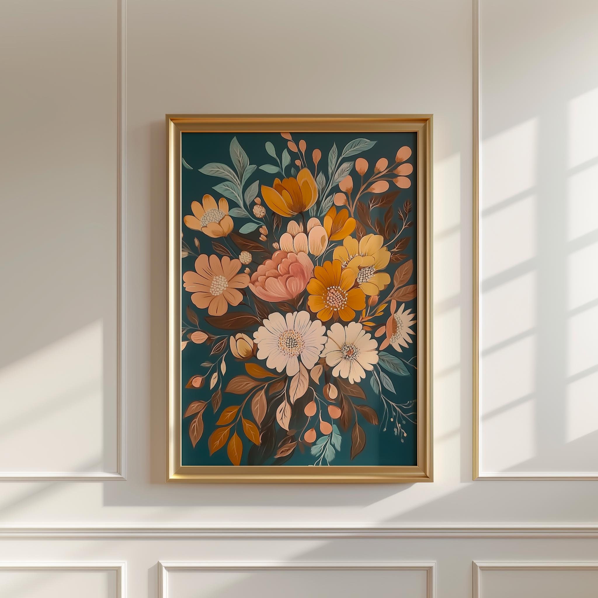 Midcentury Modern Boho Floral Art wall art print